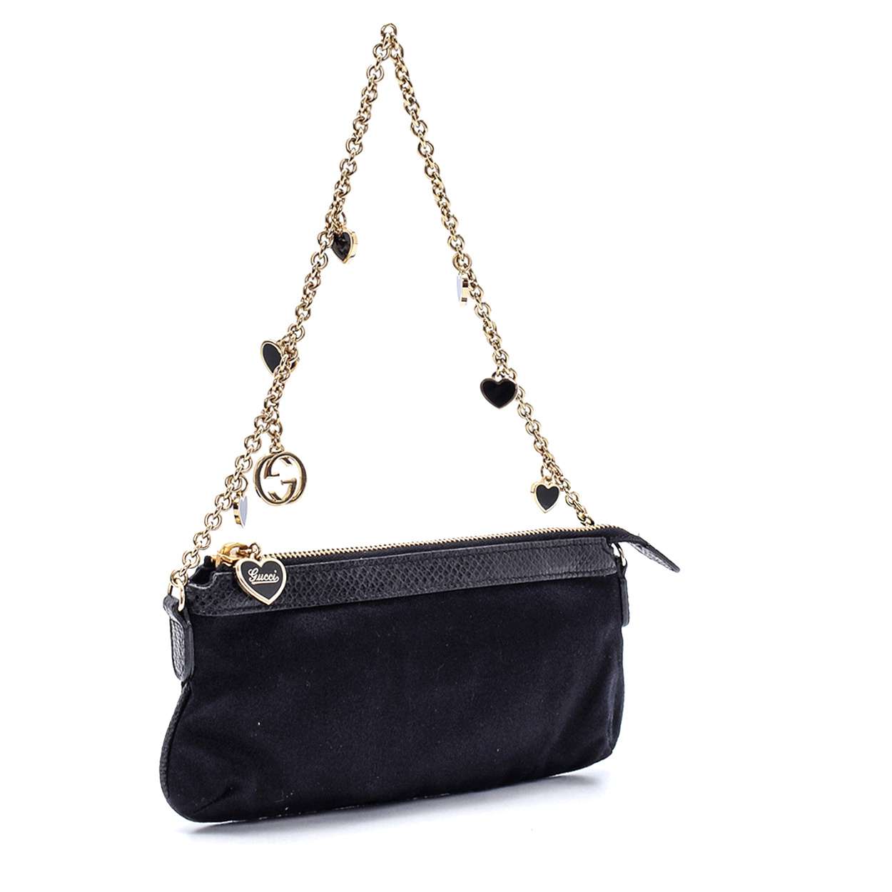 Gucci - Black Satin and Python Detail Pochette Bag 